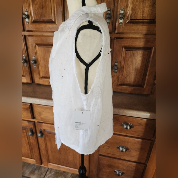 Bella Dahl Tie Hem Speckled Sleeveless Linen Top Size L NWT - Picture 6 of 15